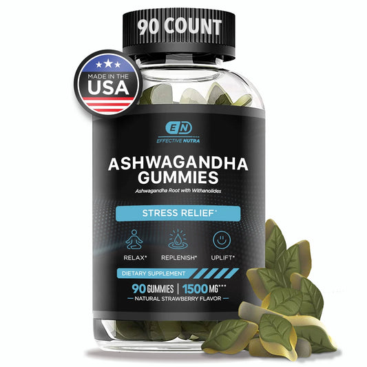 Ashwagandha Gummies 1500mg - Stress Relief, Sleep Aid, Mood Enhancement, Energy Support & Immune Boost - Natural Strawberry Flavor - 90 Count