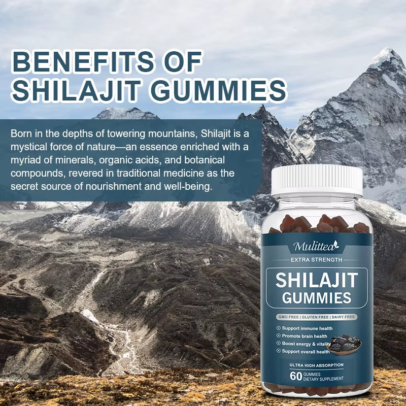 Shilajit Supplement Gummies Extra Strength Himalayan Resin Pure Organic Chewable Complex for Energy Cognition and Immunity