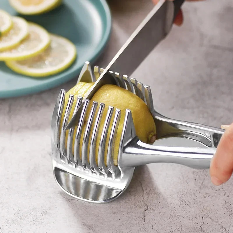 Stainless Steel Onion Holder and Vegetable Slicer - Safe and Efficient Cooking Tool for Potatoes, Tomatoes, and More